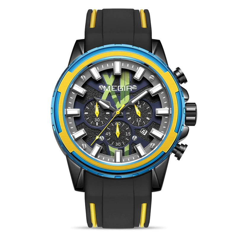 Men's Sports Alloy And Silicone Quartz Watch With Round Dial And Stainless Steel Buckle - Image 6