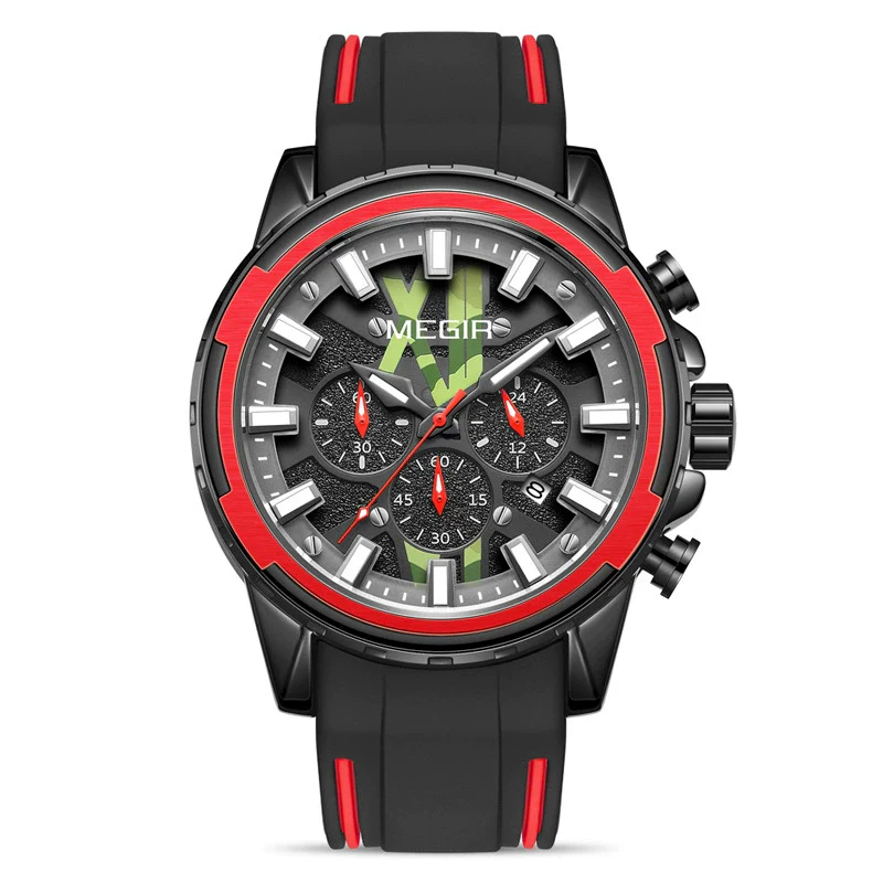 Men's Sports Alloy And Silicone Quartz Watch With Round Dial And Stainless Steel Buckle - Image 7