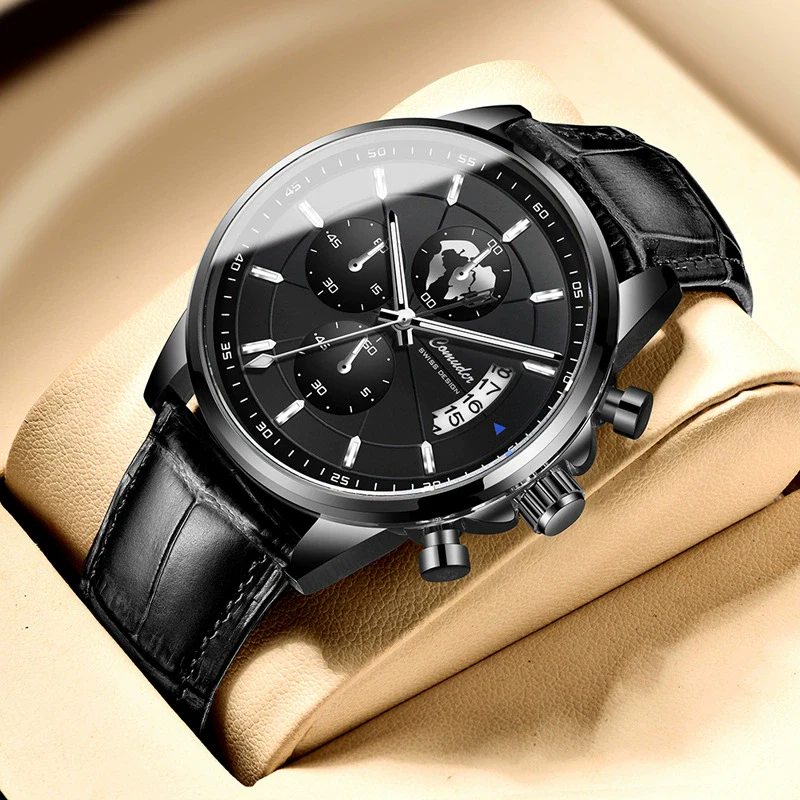 Men's Sports Automatic Waterproof Luminous Calendar Watch Metal Case Genuine Leather Strap Mineral Reinforced Glass Mirror - Image 2