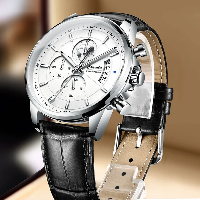 Men's Sports Automatic Waterproof Luminous Calendar Watch Metal Case Genuine Leather Strap Mineral Reinforced Glass Mirror - Image 6