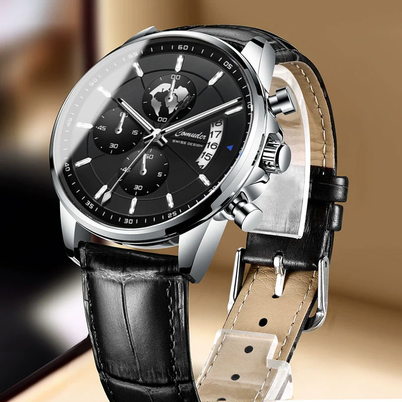 Men's Sports Automatic Waterproof Luminous Calendar Watch Metal Case Genuine Leather Strap Mineral Reinforced Glass Mirror - Image 7