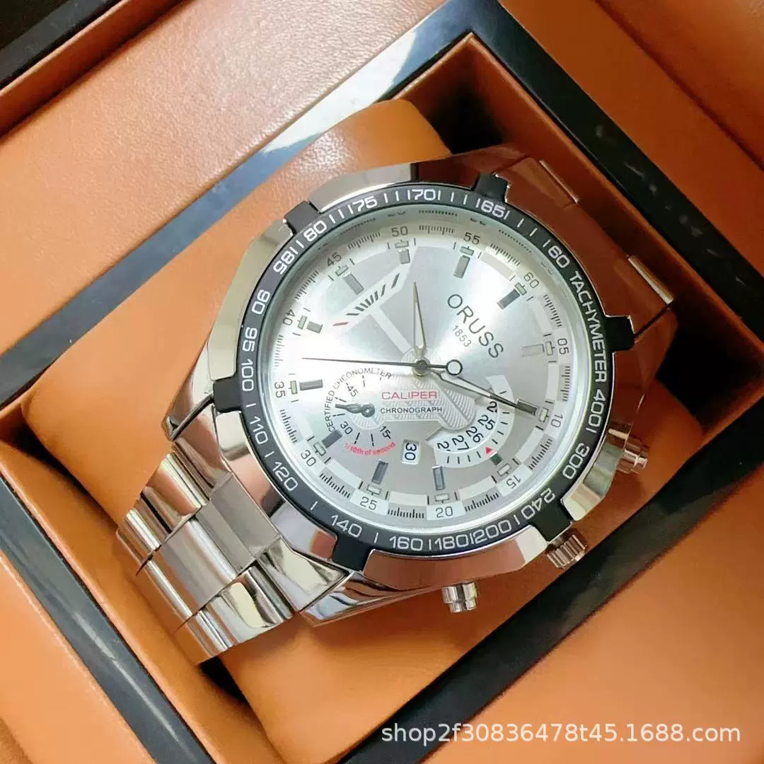 Men's Sports Business Alloy Case Mineral Reinforced Glass Mirror Steel Belt Luminous Waterproof Calendar Watch - Image 2