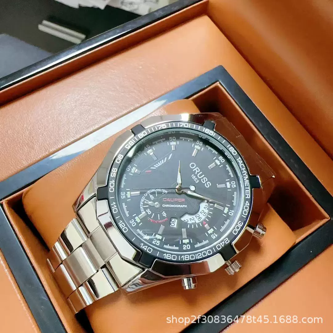 Men's Sports Business Alloy Case Mineral Reinforced Glass Mirror Steel Belt Luminous Waterproof Calendar Watch - Image 6