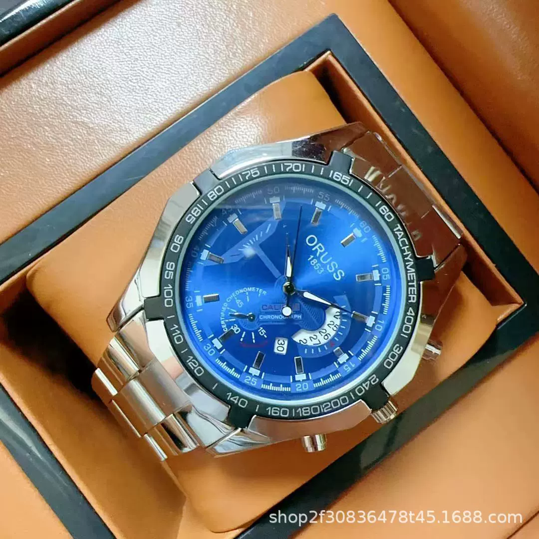 Men's Sports Business Alloy Case Mineral Reinforced Glass Mirror Steel Belt Luminous Waterproof Calendar Watch - Image 8