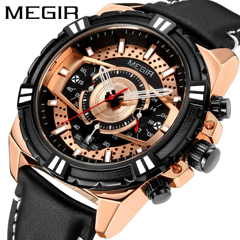 Men's Sports Chronograph Watch Alloy Case Genuine Leather Strap Mineral Strengthened Glass Mirror Round Dial