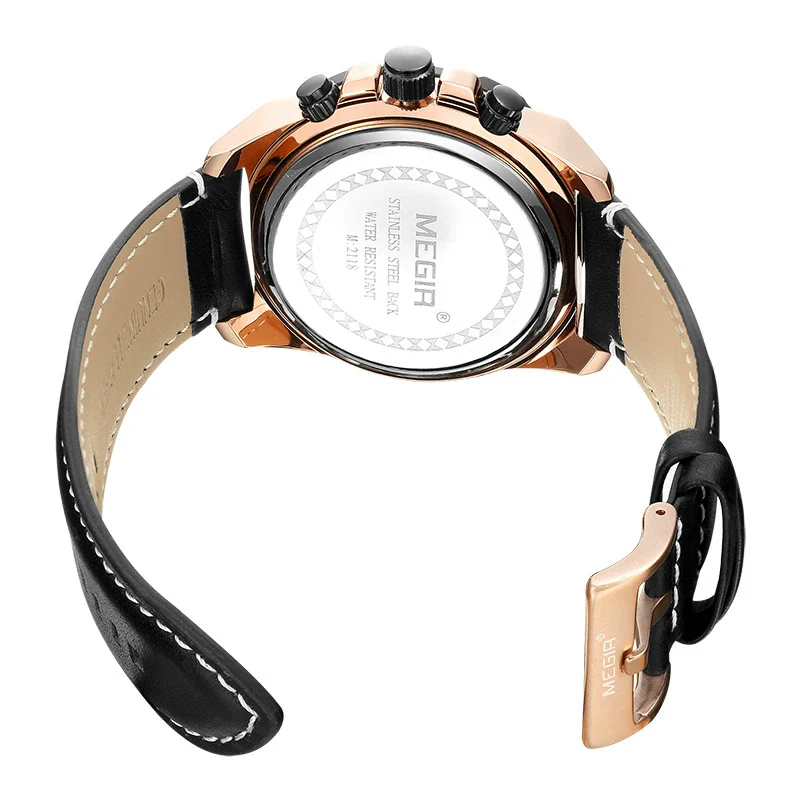Men's Sports Chronograph Watch Alloy Case Genuine Leather Strap Mineral Strengthened Glass Mirror Round Dial - Image 5