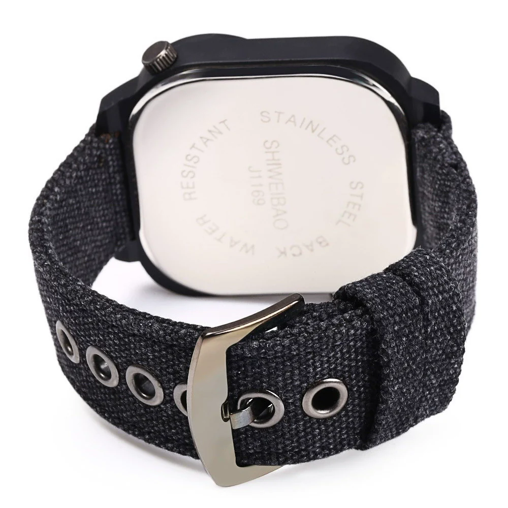 Men's Sports Denim Quartz Watch With Multitime Zone Square Dial Stainless Steel Case And Clasp Textile Strap - Image 3