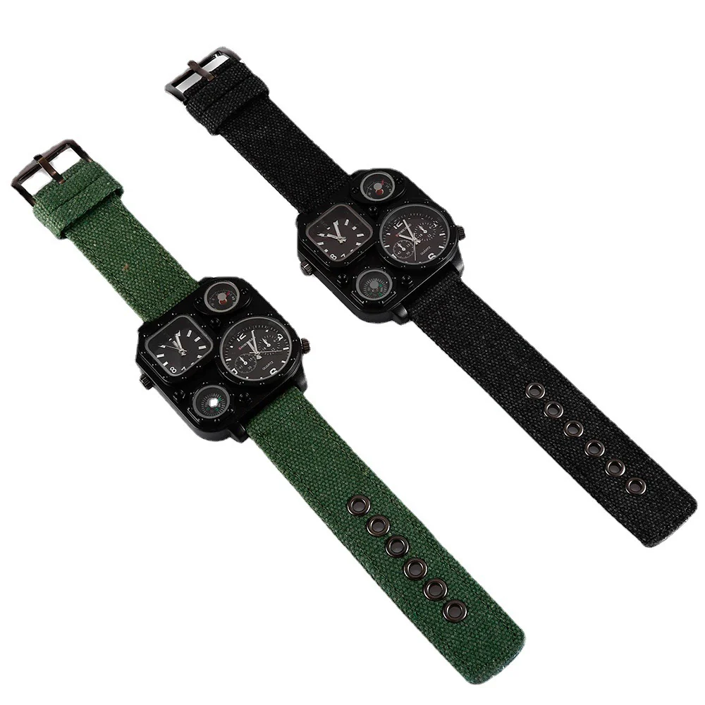 Men's Sports Denim Quartz Watch With Multitime Zone Square Dial Stainless Steel Case And Clasp Textile Strap - Image 4