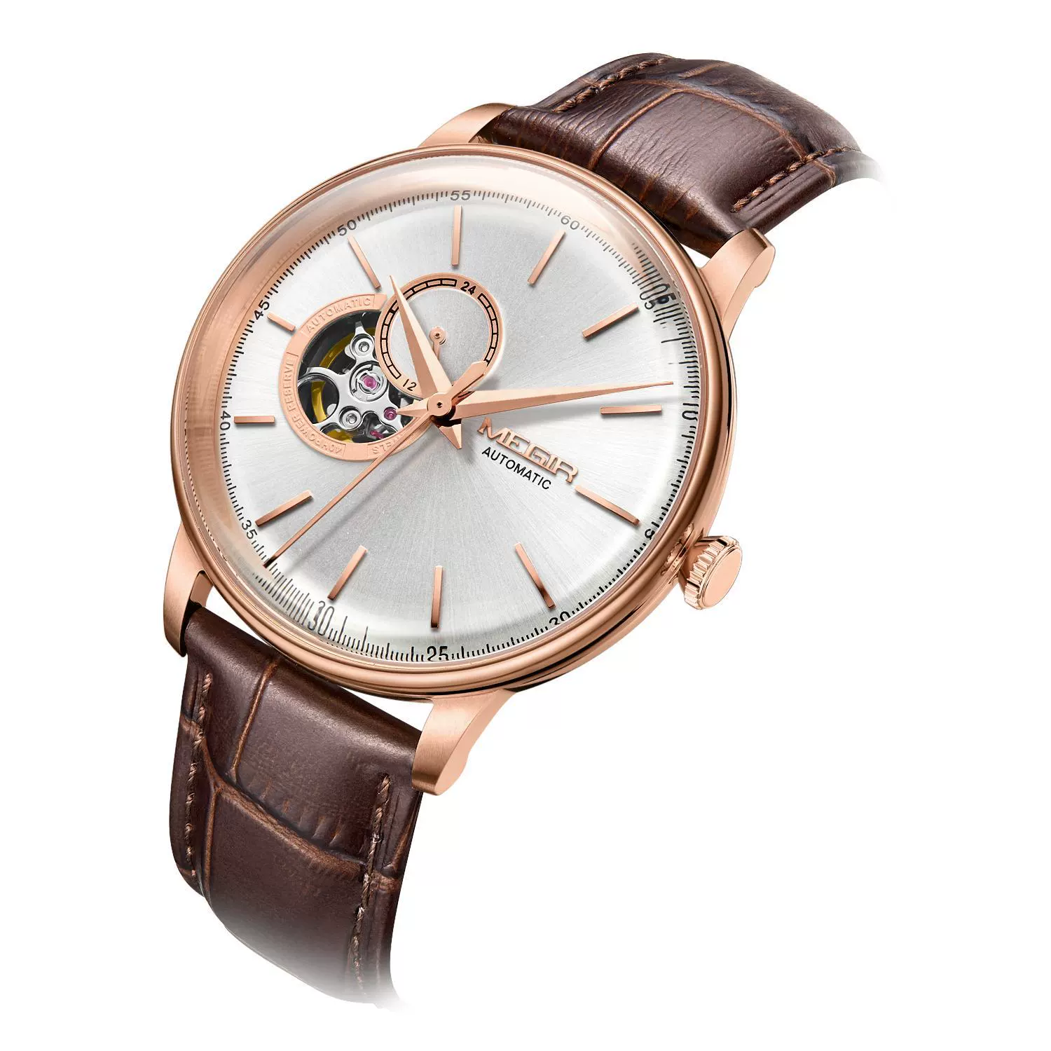 Men's Sports Mechanical Movement Watch Alloy Case Silicone Strap Round Dial Luminous Waterproof Business Style