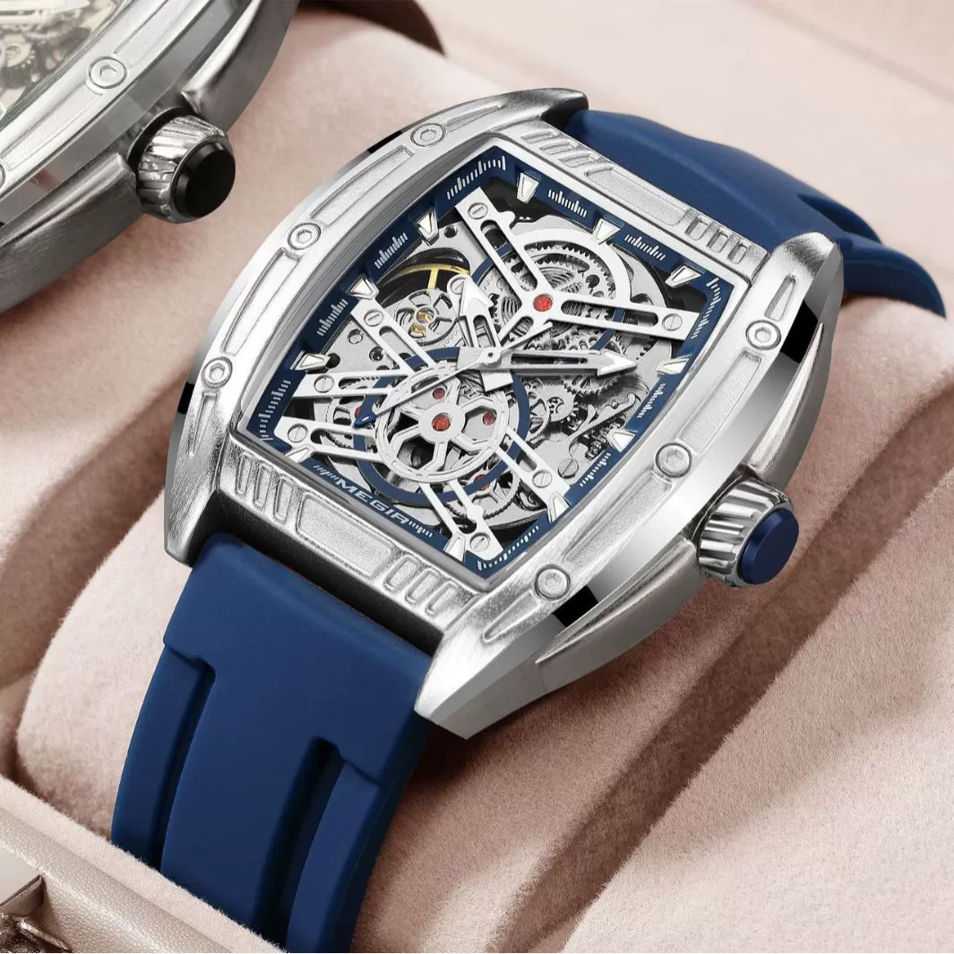 Men's Sports Mechanical Watch Alloy Case Silicone Strap Square Dial Luminous Waterproof
