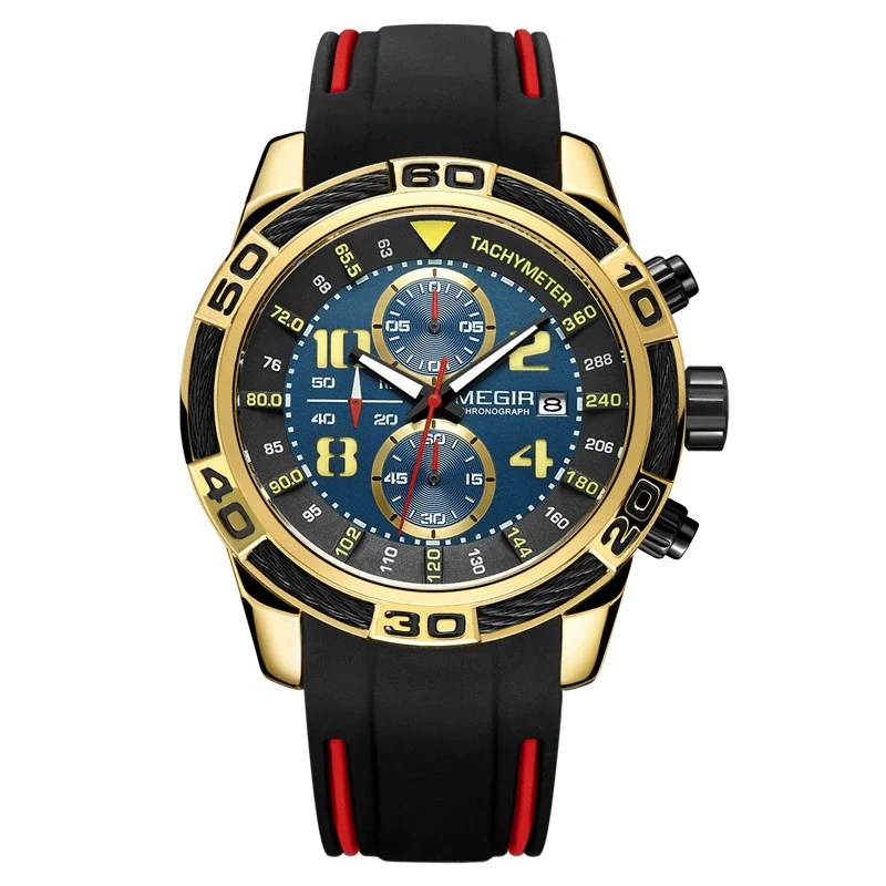 Men's Sports Multifunction Chronograph Calendar Watch Alloy Case Silicone Strap Round Dial
