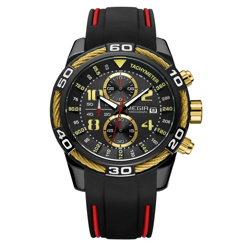 Men's Sports Multifunction Chronograph Calendar Watch Alloy Case Silicone Strap Round Dial - Image 2