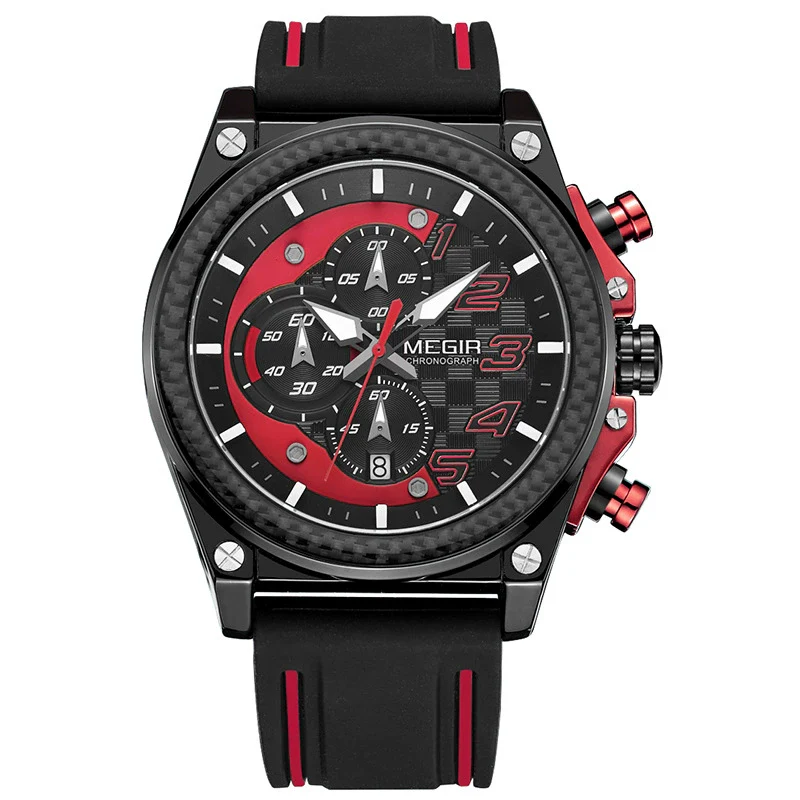 Men's Sports Multifunction Chronograph Quartz Watch Alloy Case Stainless Steel Clasp Silicone Strap Round Dial - Image 2