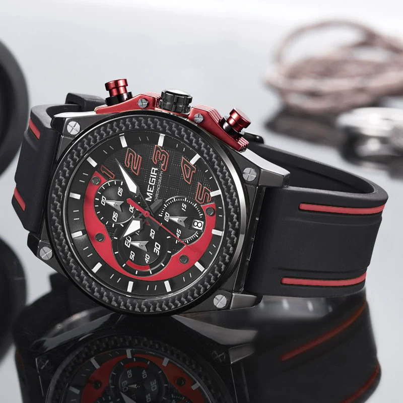 Men's Sports Multifunction Chronograph Quartz Watch Alloy Case Stainless Steel Clasp Silicone Strap Round Dial - Image 3