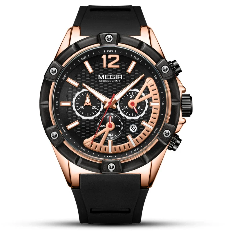 Men's Sports Multifunctional Calendar Waterproof Quartz Watch Alloy Case Silicone Strap Mineral Strengthened Glass Mirror Round Dial - Image 3