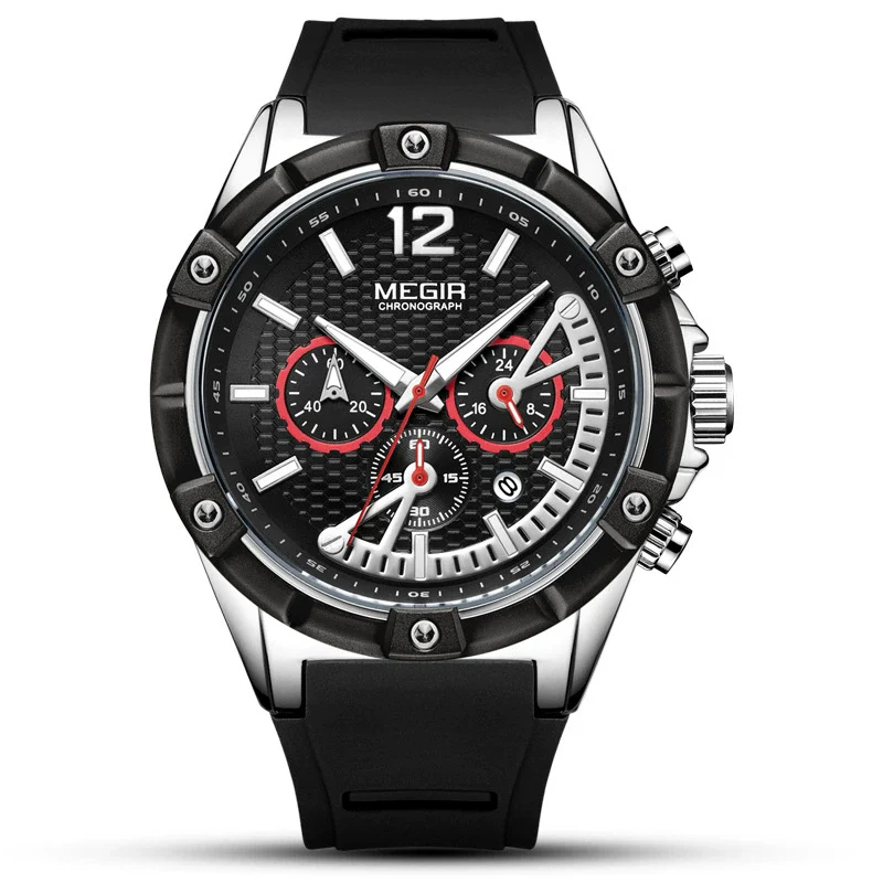 Men's Sports Multifunctional Calendar Waterproof Quartz Watch Alloy Case Silicone Strap Mineral Strengthened Glass Mirror Round Dial - Image 5