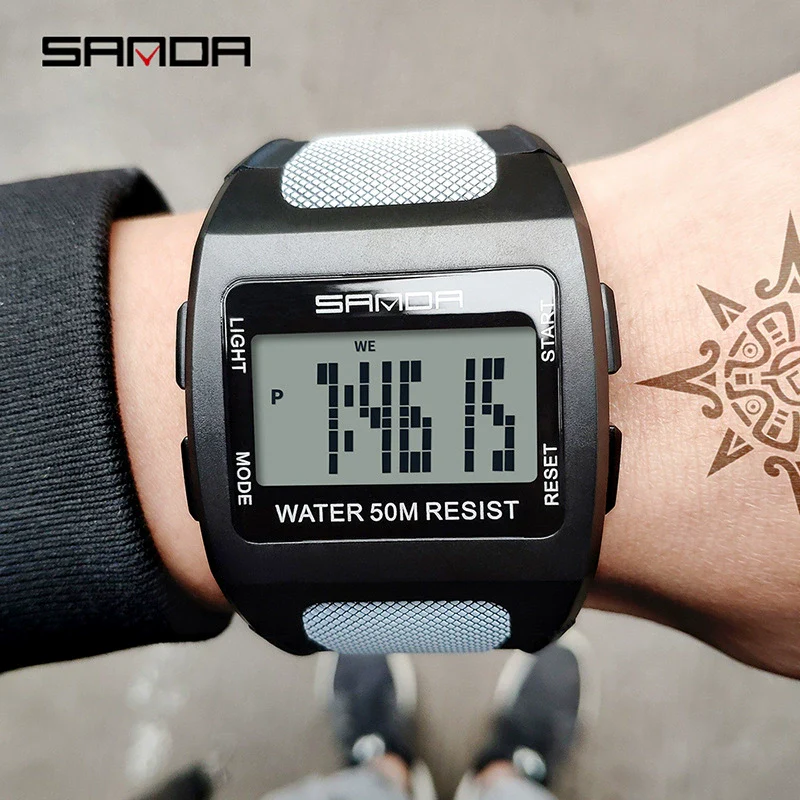Men's Sports Outdoor Watch Resin Case Square Dial Mineral Reinforced Mirror