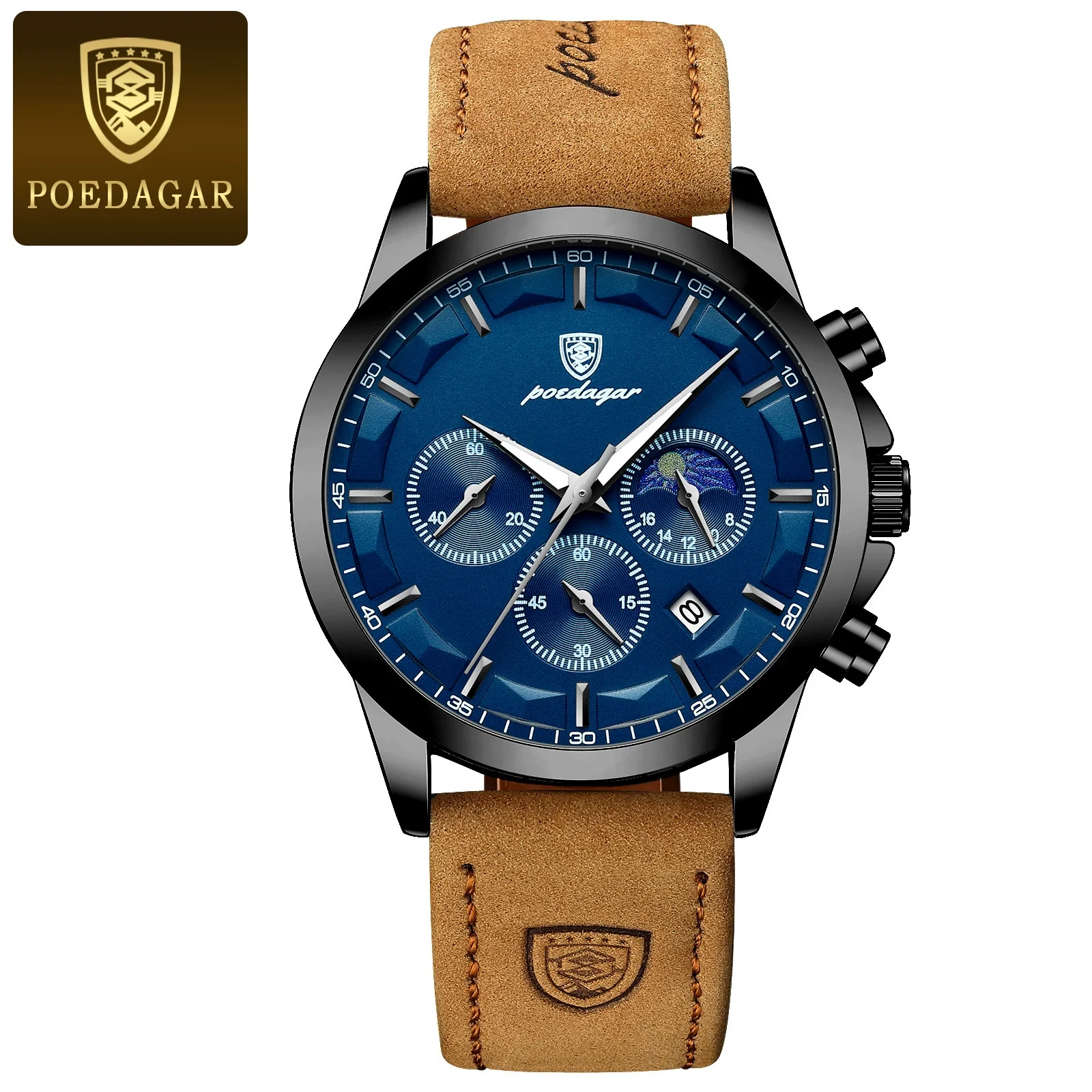 Men's Sports Watch Alloy Case Genuine Leather Strap Round Dial Waterproof Quartz - Image 4