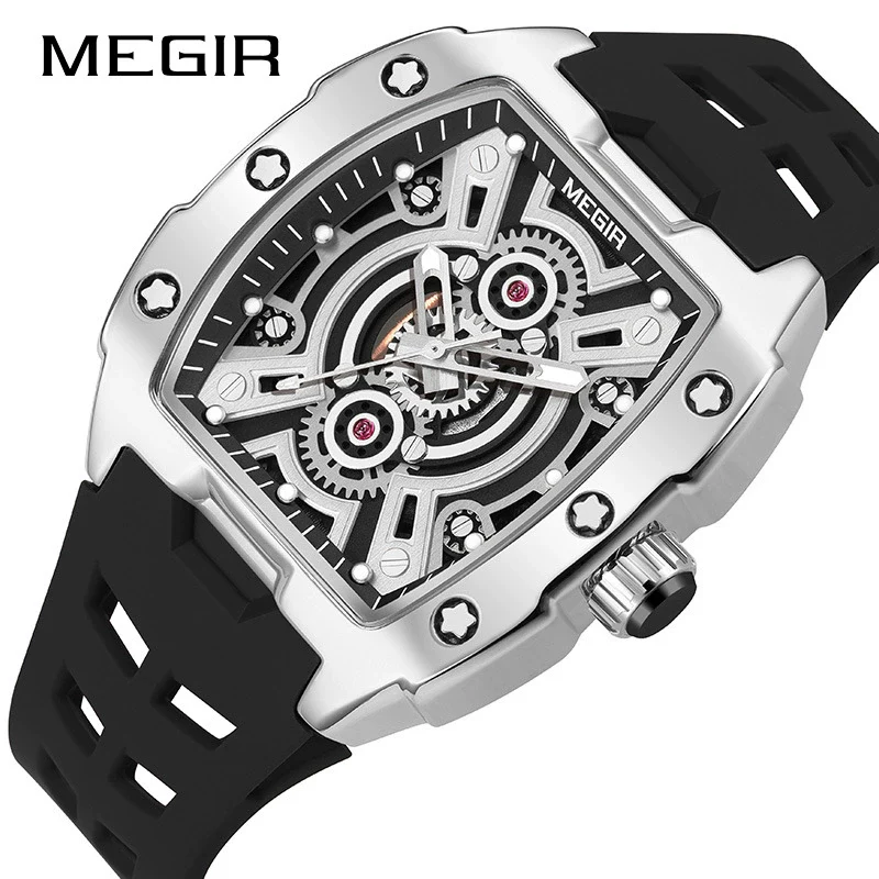 Men's Sports Watch Alloy Case Mineral Strengthened Glass Mirror Silicone Strap Barrel Shape