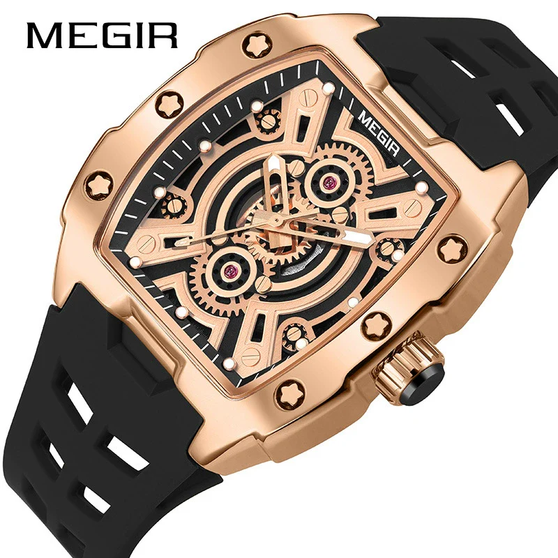 Men's Sports Watch Alloy Case Mineral Strengthened Glass Mirror Silicone Strap Barrel Shape - Image 2