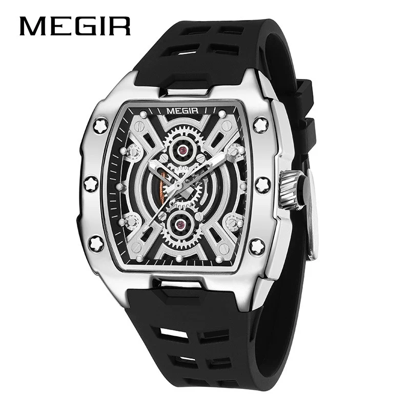 Men's Sports Watch Alloy Case Mineral Strengthened Glass Mirror Silicone Strap Barrel Shape - Image 3