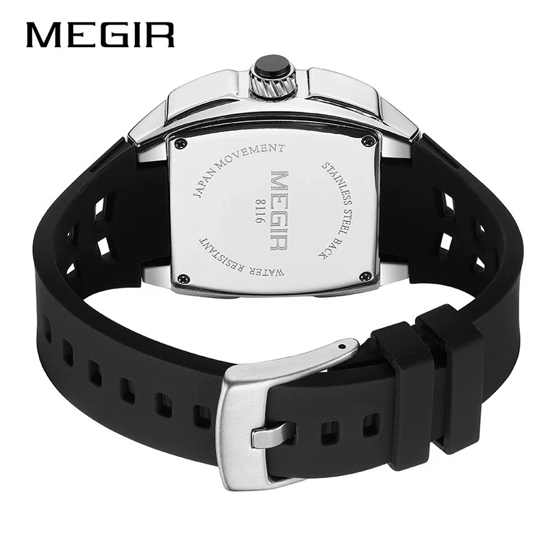 Men's Sports Watch Alloy Case Mineral Strengthened Glass Mirror Silicone Strap Barrel Shape - Image 5