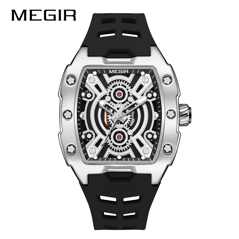 Men's Sports Watch Alloy Case Mineral Strengthened Glass Mirror Silicone Strap Barrel Shape - Image 6