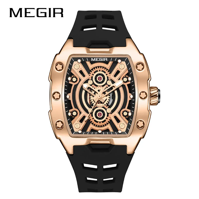Men's Sports Watch Alloy Case Mineral Strengthened Glass Mirror Silicone Strap Barrel Shape - Image 7