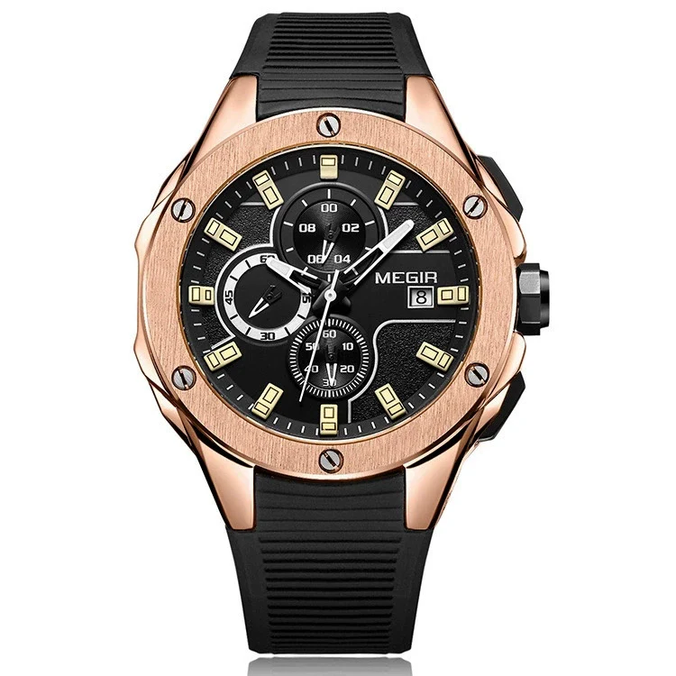 Men's Sports Watch Alloy Case Silicone Strap Quartz Movement Round Dial - Image 4