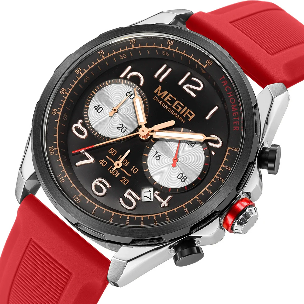 Men's Sports Watch Alloy Case Silicone Strap Stainless Steel Buckle Round Dial - Image 2