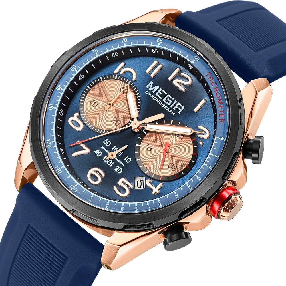 Men's Sports Watch Alloy Case Silicone Strap Stainless Steel Buckle Round Dial - Image 4