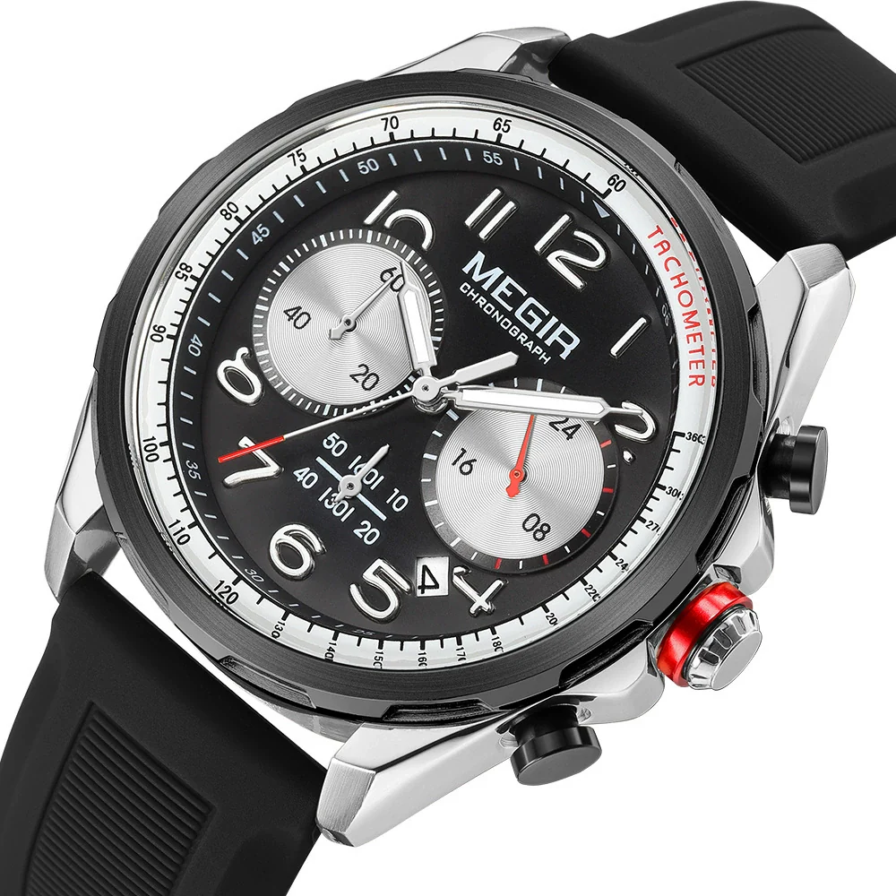 Men's Sports Watch Alloy Case Silicone Strap Stainless Steel Buckle Round Dial - Image 5