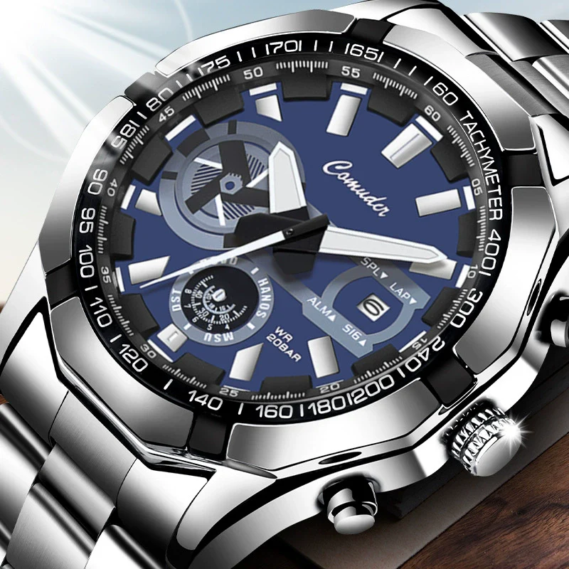 Men's Sports Watch Alloy Stainless Steel Round Dial Waterproof Luminous Onion Crown