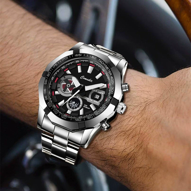 Men's Sports Watch Alloy Stainless Steel Round Dial Waterproof Luminous Onion Crown - Image 2
