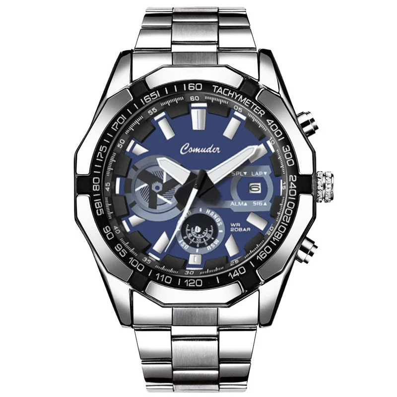 Men's Sports Watch Alloy Stainless Steel Round Dial Waterproof Luminous Onion Crown - Image 4