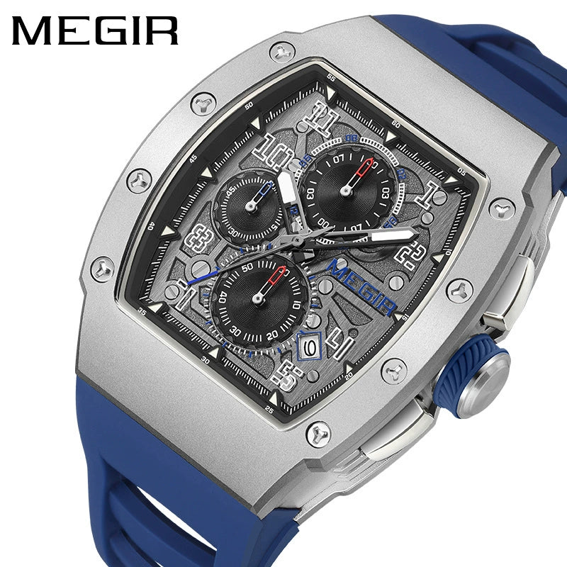 Men's Sports Watch Barrelshaped 316 Stainless Steel Case Silicone Strap Mineral Reinforced Glass Mirror - Image 2