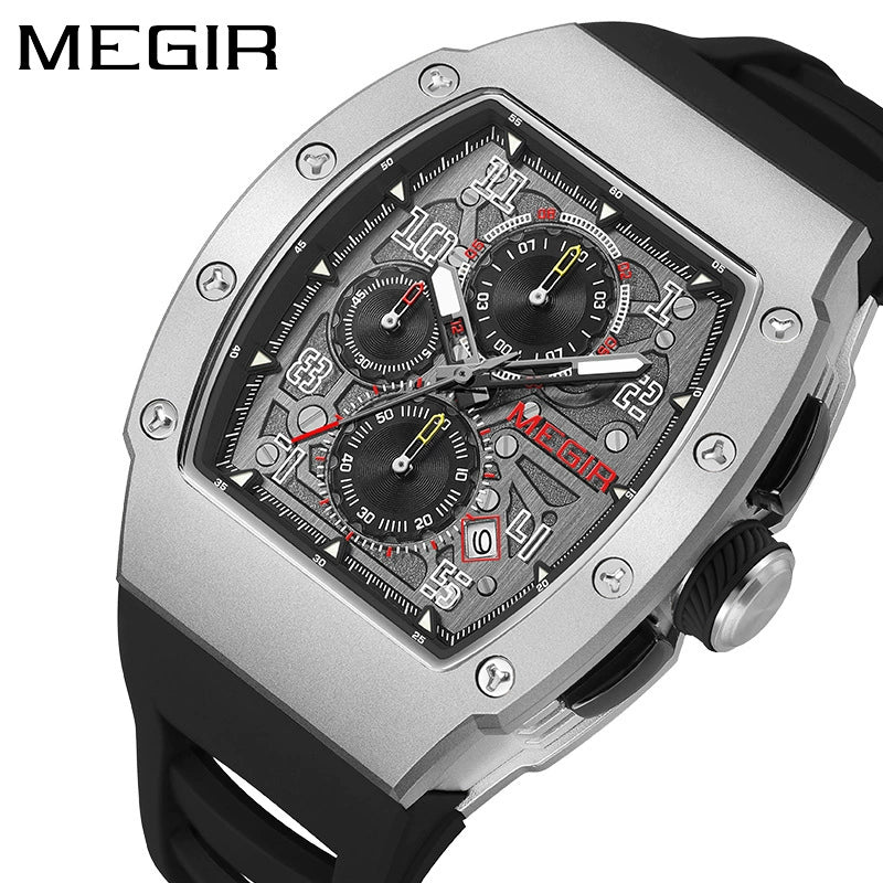 Men's Sports Watch Barrelshaped 316 Stainless Steel Case Silicone Strap Mineral Reinforced Glass Mirror - Image 3