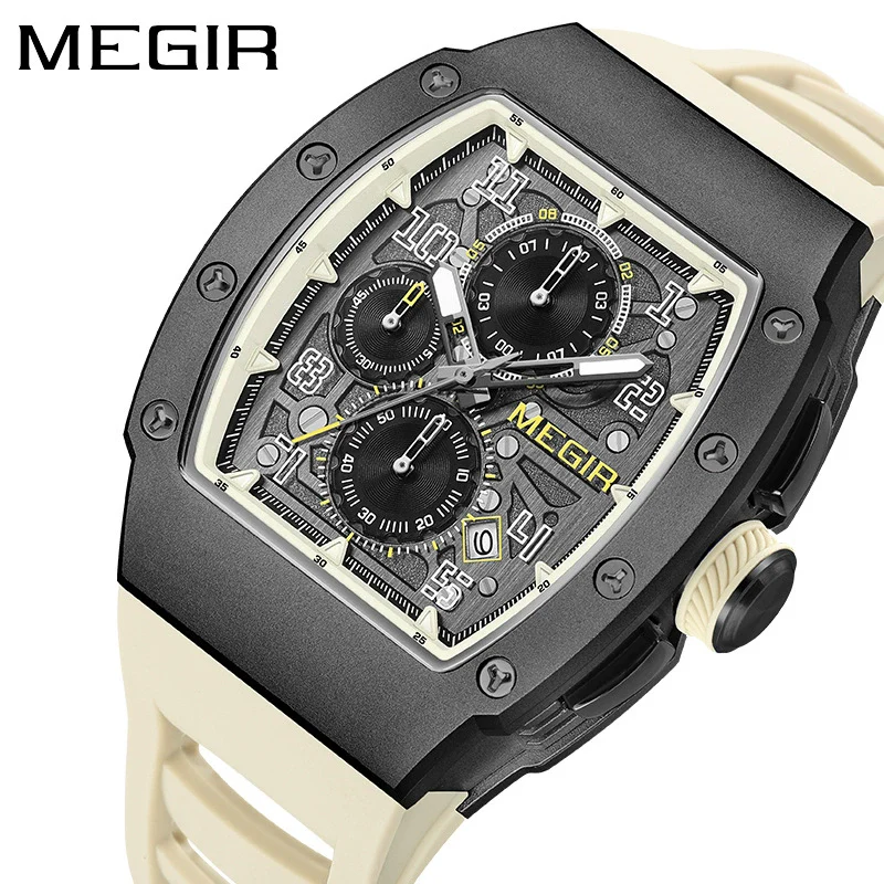 Men's Sports Watch Barrelshaped 316 Stainless Steel Case Silicone Strap Mineral Reinforced Glass Mirror - Image 4
