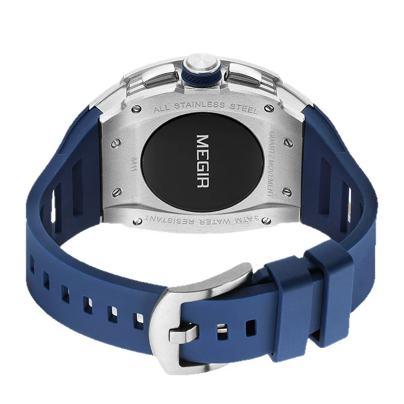 Men's Sports Watch Barrelshaped 316 Stainless Steel Case Silicone Strap Mineral Reinforced Glass Mirror - Image 5