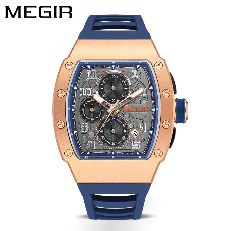 Men's Sports Watch Barrelshaped 316 Stainless Steel Case Silicone Strap Mineral Reinforced Glass Mirror - Image 6