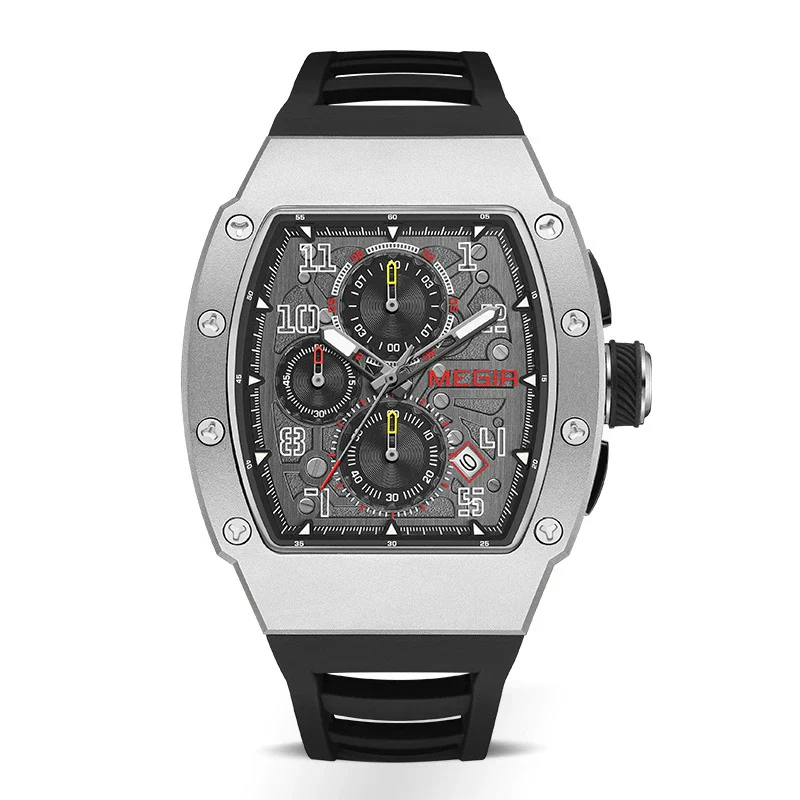 Men's Sports Watch Barrelshaped 316 Stainless Steel Case Silicone Strap Mineral Reinforced Glass Mirror - Image 8