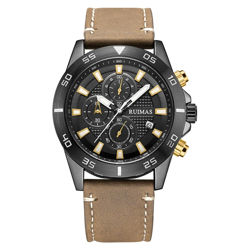 Men's Sports Watch Chronograph Calendar Luminous Waterproof Genuine Leather Strap Alloy Case Round Dial - Image 8