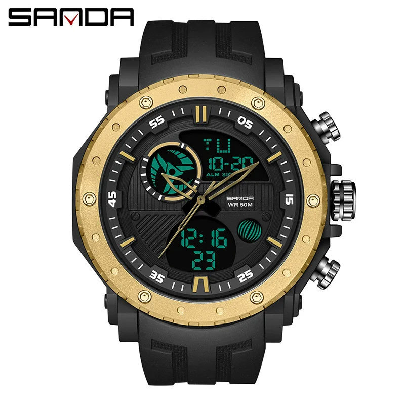Men's Sports Watch Metal Case Silicone Strap Stainless Steel Clasp Round Dial Multifunctional Chronograph Luminous Waterproof