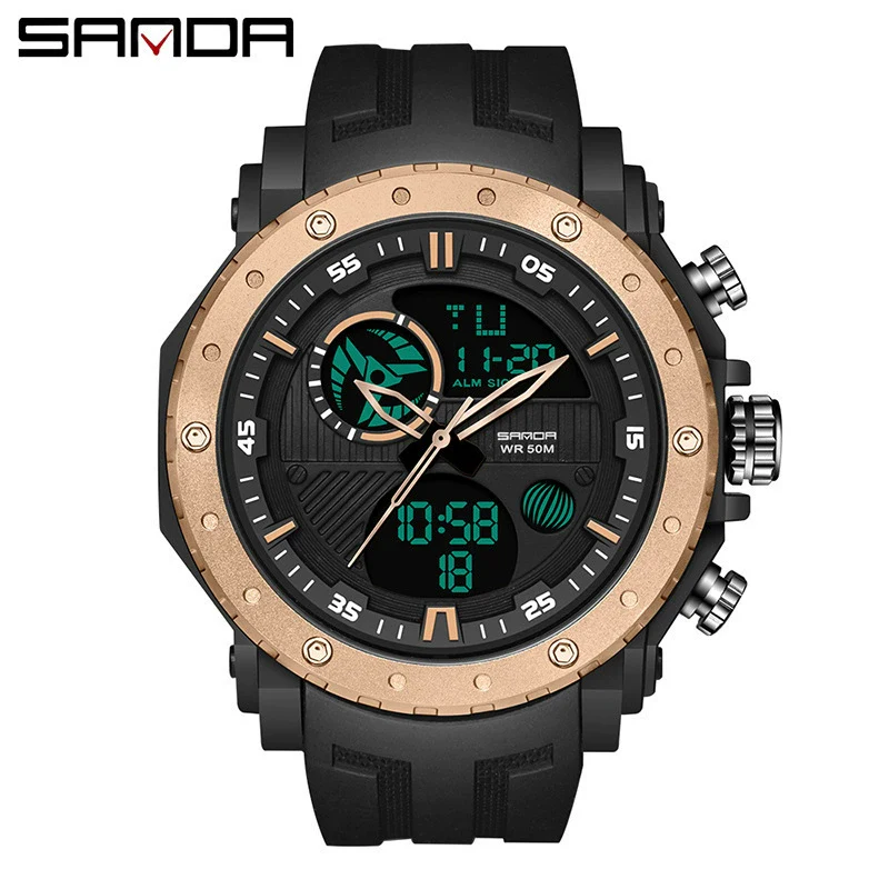 Men's Sports Watch Metal Case Silicone Strap Stainless Steel Clasp Round Dial Multifunctional Chronograph Luminous Waterproof - Image 10