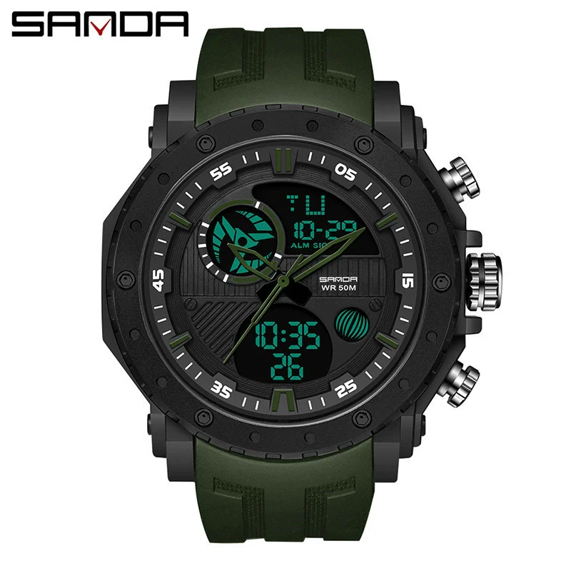 Men's Sports Watch Metal Case Silicone Strap Stainless Steel Clasp Round Dial Multifunctional Chronograph Luminous Waterproof - Image 2