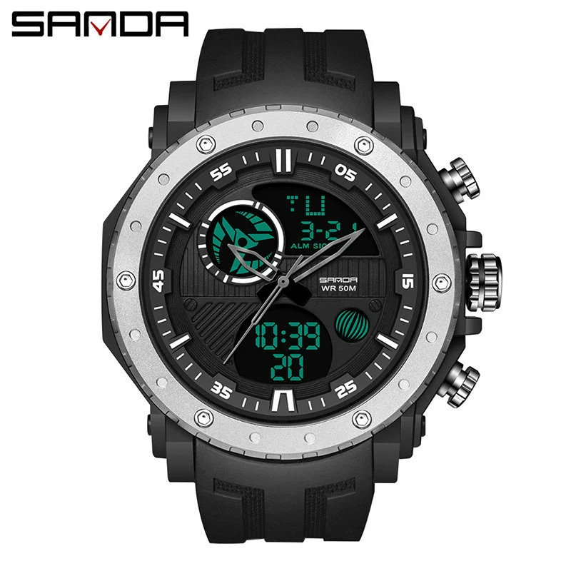 Men's Sports Watch Metal Case Silicone Strap Stainless Steel Clasp Round Dial Multifunctional Chronograph Luminous Waterproof - Image 3