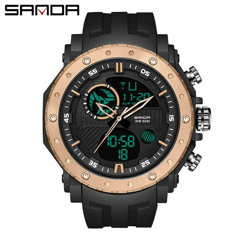 Men's Sports Watch Metal Case Silicone Strap Stainless Steel Clasp Round Dial Multifunctional Chronograph Luminous Waterproof - Image 5
