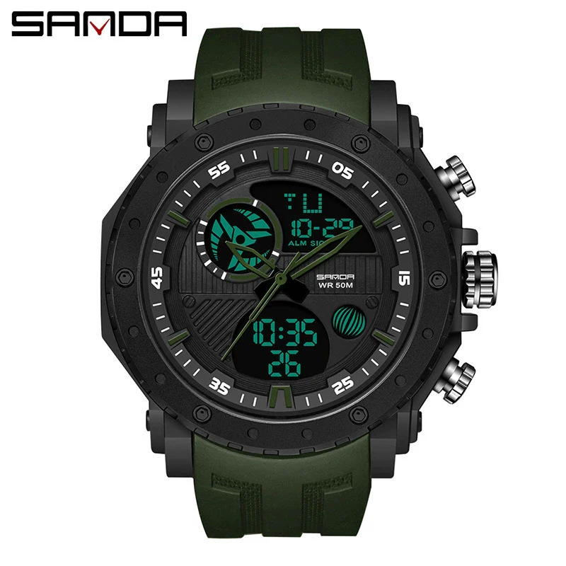 Men's Sports Watch Metal Case Silicone Strap Stainless Steel Clasp Round Dial Multifunctional Chronograph Luminous Waterproof - Image 6