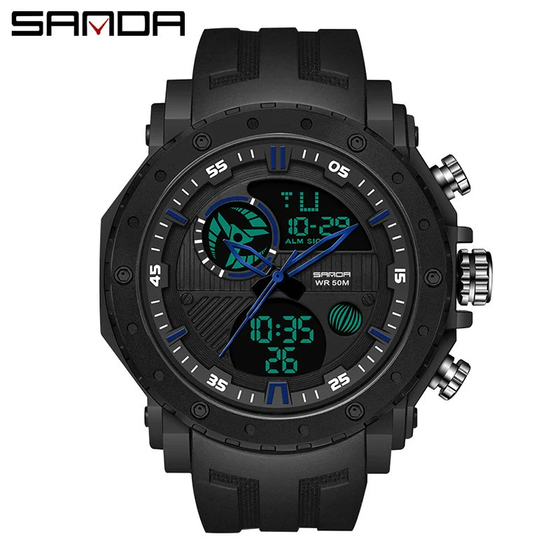 Men's Sports Watch Metal Case Silicone Strap Stainless Steel Clasp Round Dial Multifunctional Chronograph Luminous Waterproof - Image 7