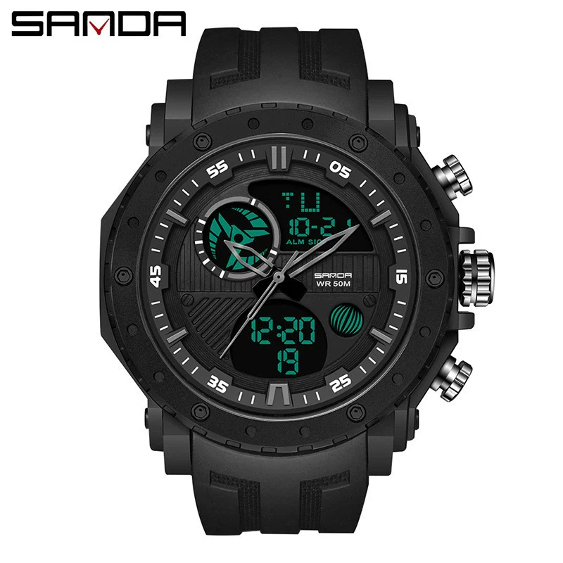 Men's Sports Watch Metal Case Silicone Strap Stainless Steel Clasp Round Dial Multifunctional Chronograph Luminous Waterproof - Image 8